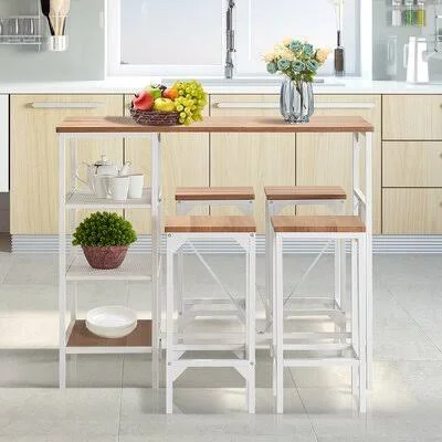 Naugle 5 Piece Counter Height Dining Table Set - Industrial Style Bar Pub Table with 4 Backless Bar Stools for Home, Patio and Of