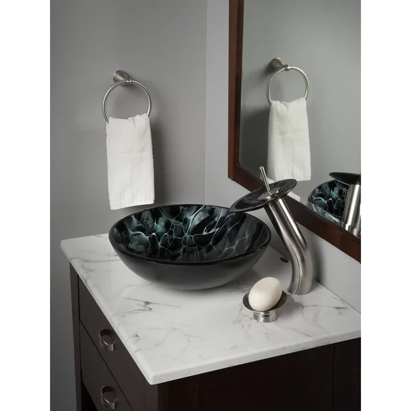 Novatto Tartaruga Glass Vessel Bathroom Sink Set - Brushed Nickel