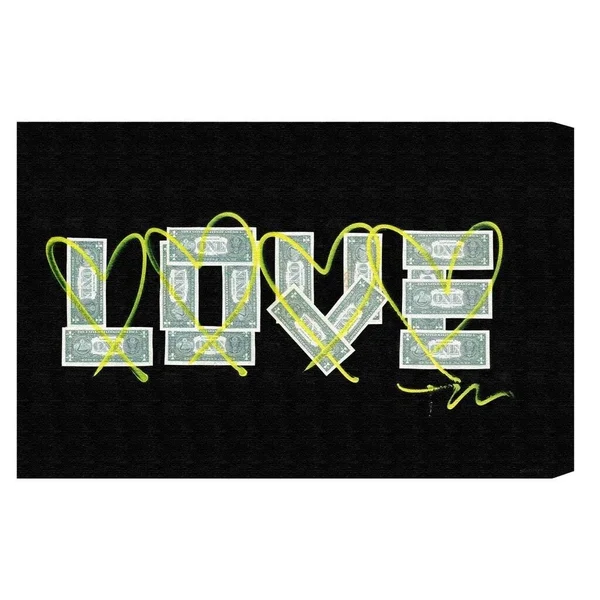 Oliver Gal 'Dollar Love' Typography and Quotes Wall Art Canvas Print - Green, Black (24 x 16)