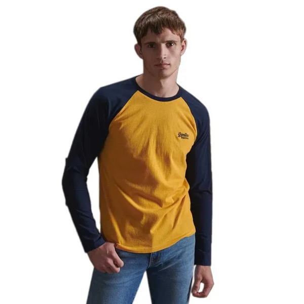 Superdry Organic Cotton Baseball Top - Yellow - Long Sleeve T-Shirts
