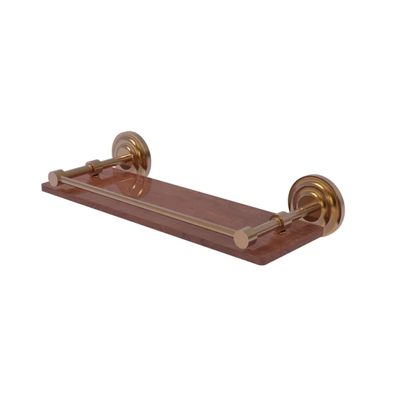 Allied Brass QN-1-16-GAL-IRW-BBR Que New Collection 16 in. Solid IPE Ironwood Shelf with Gallery RAIL, Brushed Bronze