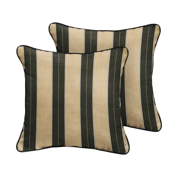 Sunbrella Beige Black Stripe with Black Indoor/Outdoor Square Pillows Set of 2 - 22 in