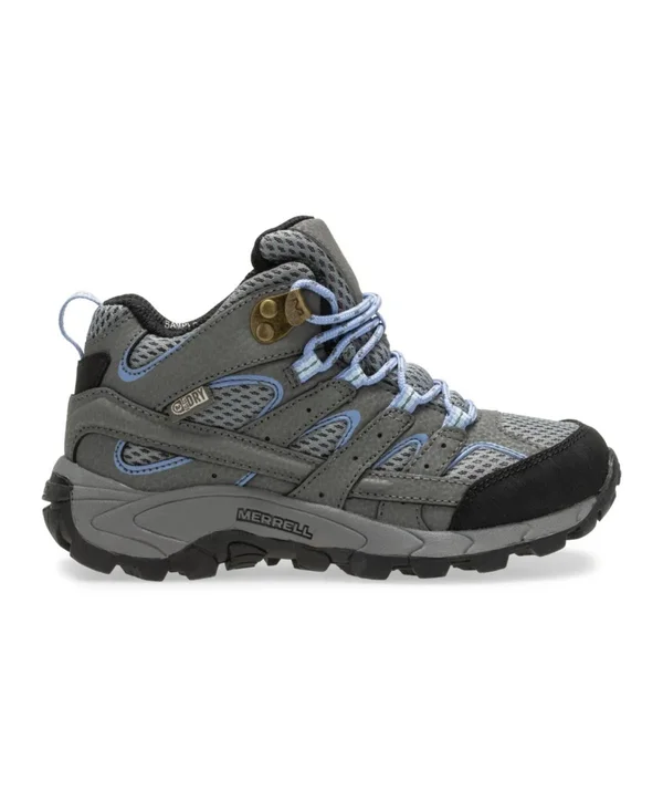 Merrell Kid's Moab 2 Mid Waterproof Boot - Size: 1, Grey/Periwinkle
