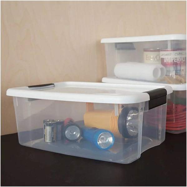 Sterilite 19849806 18 Quart/17 LITER Ultra Latch Box, Clear with A White Lid
