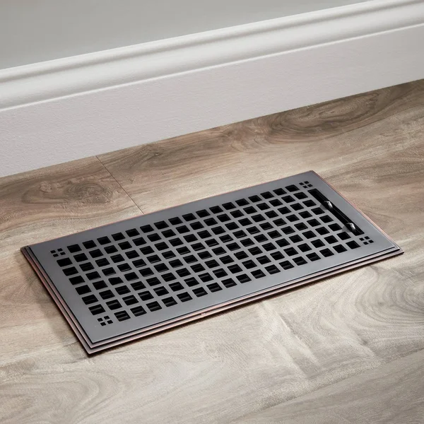 Mission Brass Floor Register - Antique Brass 8x22x10x22 (9-3/4x22x11-1/2x22 Overall), Signature Hardware 302131