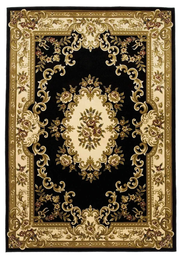 Kas Corinthian 5310 Aubusson 2&3x22 x 3&3x22 Black, Ivory Area Rug