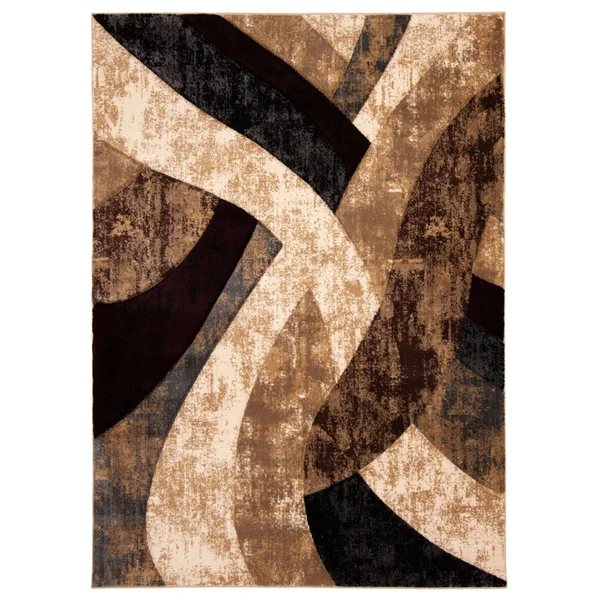 Chaudhary Living 6.5' x 9.5' Navy Blue and Brown Abstract Swirl Rectangular Area Throw Rug
