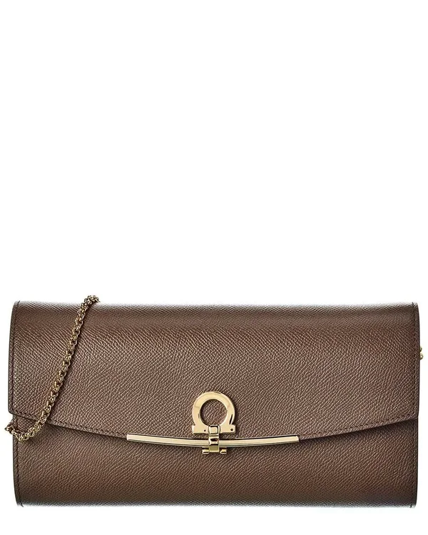 Salvatore Ferragamo Gancini Clip Leather Mini Wallet on Chain