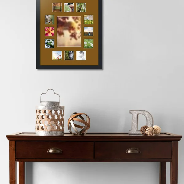 Collage Picture Frame, Satin Black Frame with 13 openings for 8x10 Photos with Brown Coronado Mat. D3926EB676, ArtToFrames