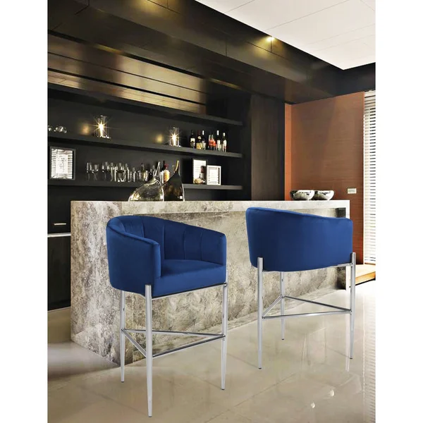 Silver Orchid Unkel Velvet Upholstered Chrome Base Bar/Counter Stool - N/A - Blush - Counter Height