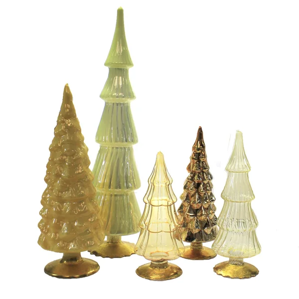 Christmas Yellow Orange Hued Glass Trees Set/5 Decorate Mantle Christmas Ms2040y, Size: 17.00 H x 4.00 W x 4.00 D