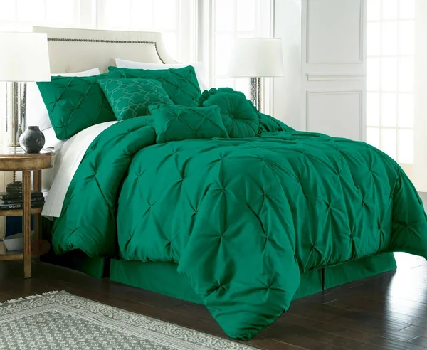 Ebay Modern Pinch Pleat Pintuck Bedding Comforter - 7 Piece Set Emerald, Full