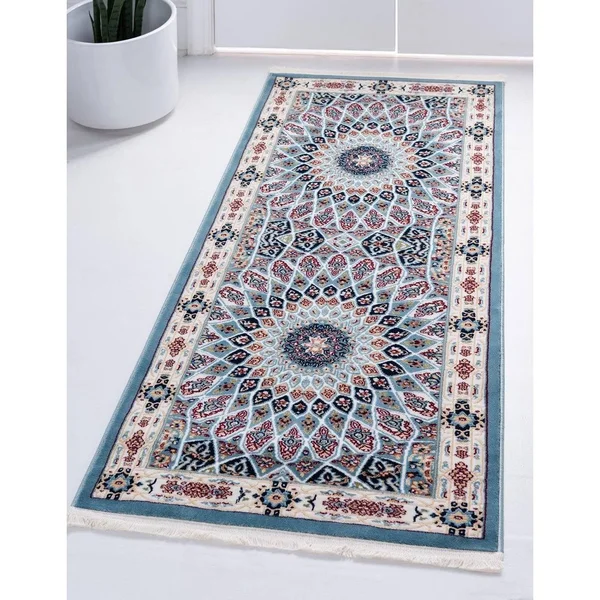 Nain Design Navy Blue 8 ft Runner Area Rug