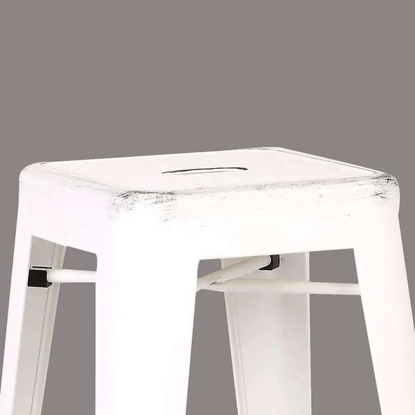 Backless Distressed Metal Barstool - White 24 -Inch, Set of 2