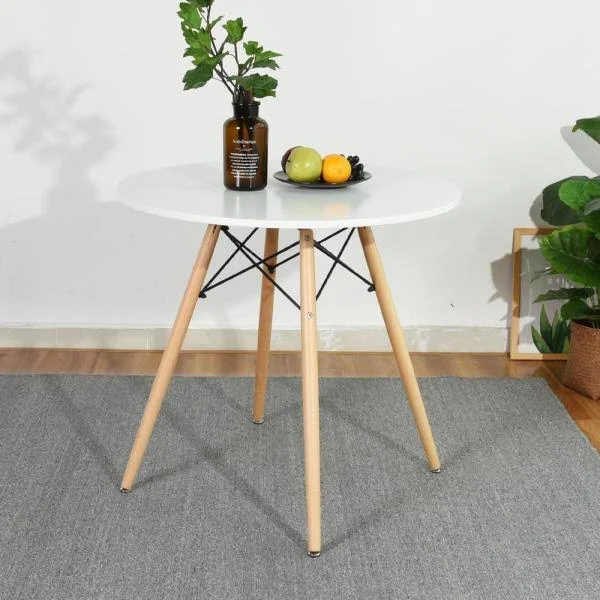 Furniturer Chad White Top Beech Legs Round Dining Table - White Beech