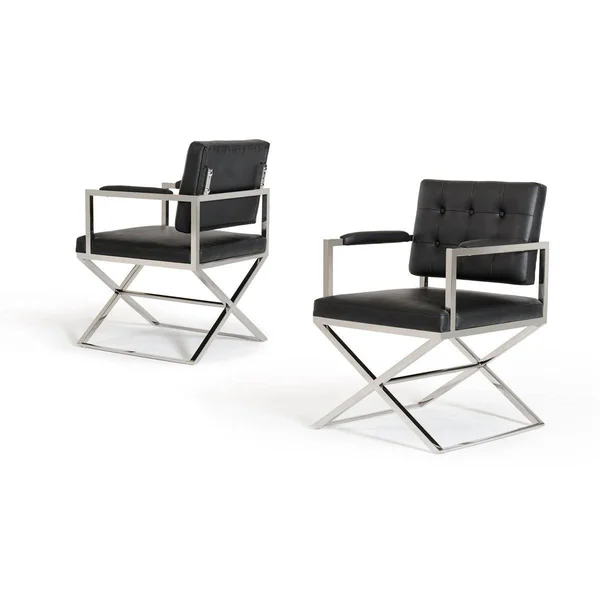 35x22 Black Leatherette and Stainless Steel Dining Chair