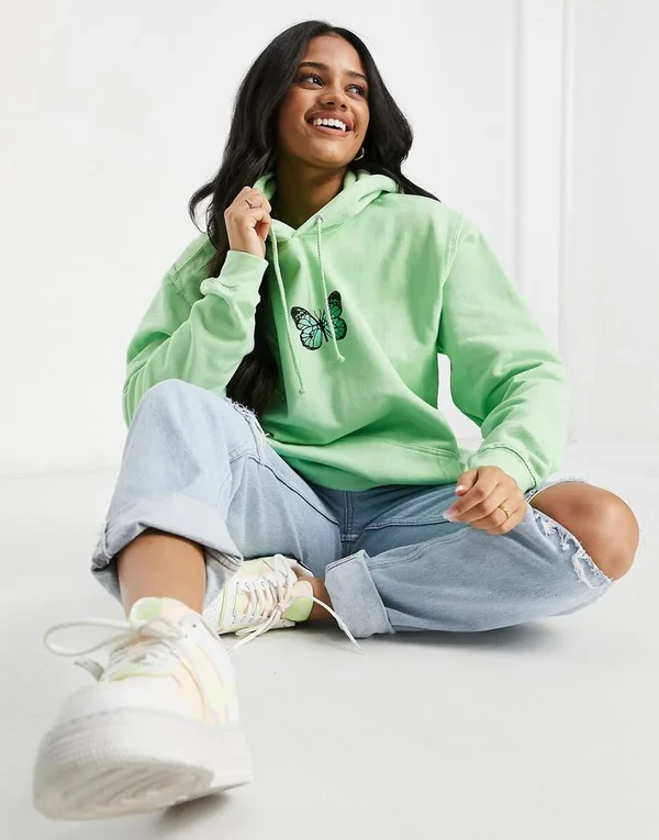 HNR LDN Blue Butterfly Hoodie Sweatshirt in Mint-Green - ASOS Outlet