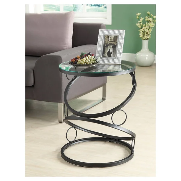 Accent Table - Black Metal with Tempered Glass - EveryRoom