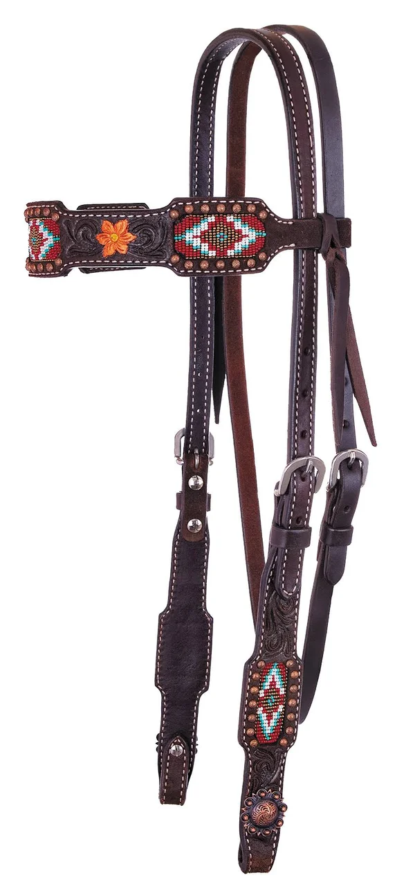 Circle Y Metallic Choc Roughout Browband Headstall
