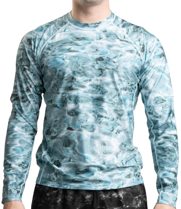 Aqua Design Men Loose Fit Long Sleeve UPF Athletic Swim Surf Sun Protection Rash Guard Shirt, Blue