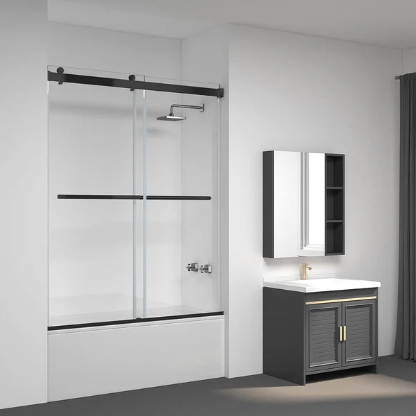 Vinnova Spezia Double Sliding Frameless Tub DOOR, Matte Black, 60x22 W x 58x22 H