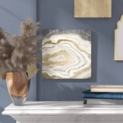 Abstract Silver Gold Agate Geode Crystals - Graphic Art Print on Canvas Mercer41 Size: 12x22 H x 12x22 W x 1.5x22 D