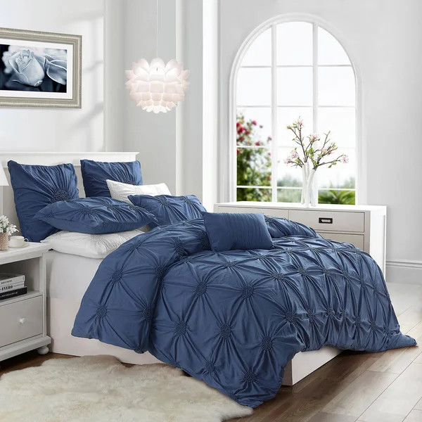 Cathay Swift Home Elegant Ruched Duvet Cover Set Full/Queen Indigo