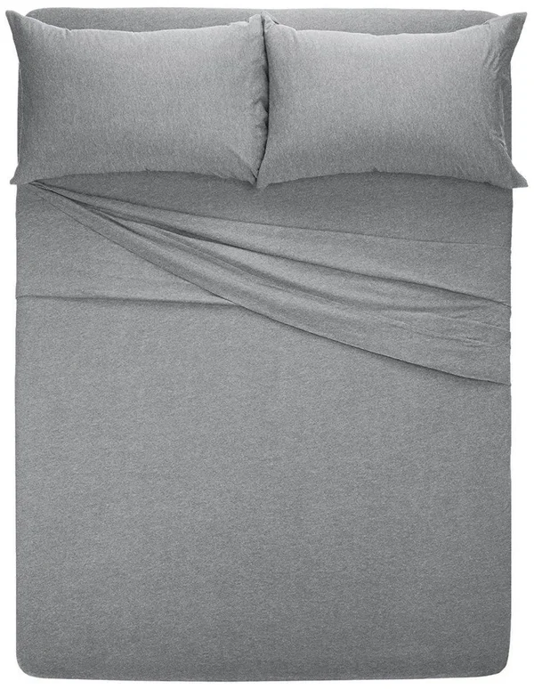 AmazonBasics Heather Jersey Sheet Set - Queen, Light Gray, 102 x 90 inches