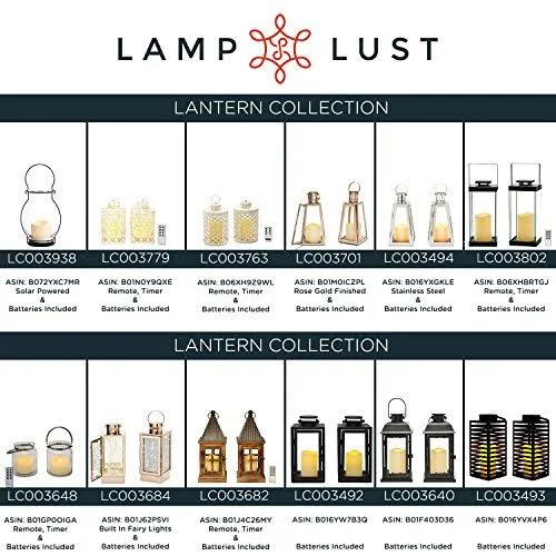 Large Glass Flameless Candle Lanterns, 14.5x22 Height, Fall-Ready Decor, Warm White LEDs, Black Metal Finish, Indoor/Outdoor Use