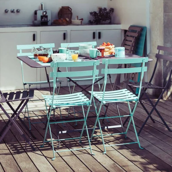 Fermob Bistro 46&& Wide Steel Rectangular Umbrella Hole Table Deep Blue - 024092 - 117 x 77 cm