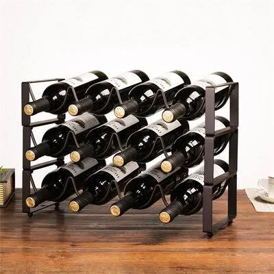 3 Tier Stackable Wine Rack, Countertop Cabinet Wine Holder Storage 12 Bottles Rebrilliant