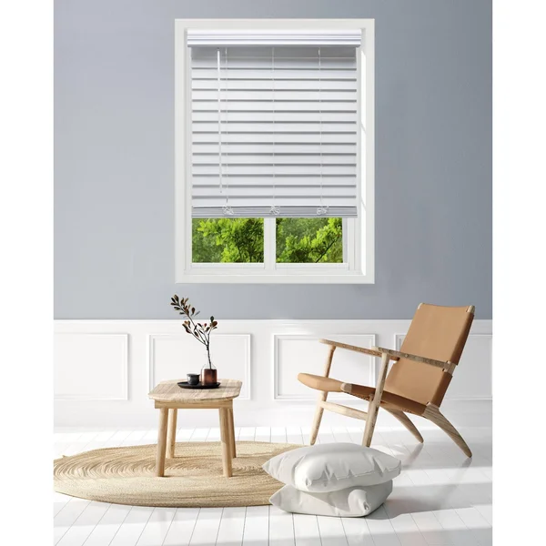 Linen Avenue Custom Cordless Faux Wood Blind White, 56 W x 60 H Flush Inside Mount