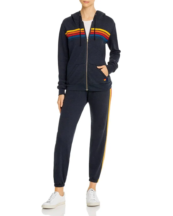Aviator Nation - 5 Stripe Zip Hoodie in Charcoal S
