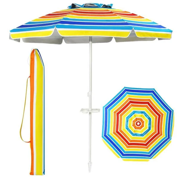 7.2 ft Portable Outdoor Beach Umbrella with Sand Anchor and Tilt Mechanism for Poolside and Garden-Multicolor - Costway