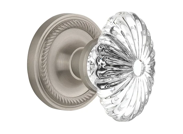 Nostalgic Warehouse Rope Rosette with Oval Fluted Crystal Glass Knob - Single Dummy, Satin Nickel
