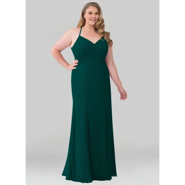 Azazie Plus Size Trumpet/Mermaid V-Neck Floor-Length Chiffon Bridesmaid Dresses - Pine