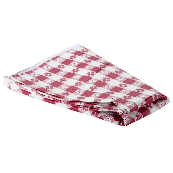 Intedge 90x22 Round Burgundy Checkered Gingham Vinyl Table Cover with Flannel Back