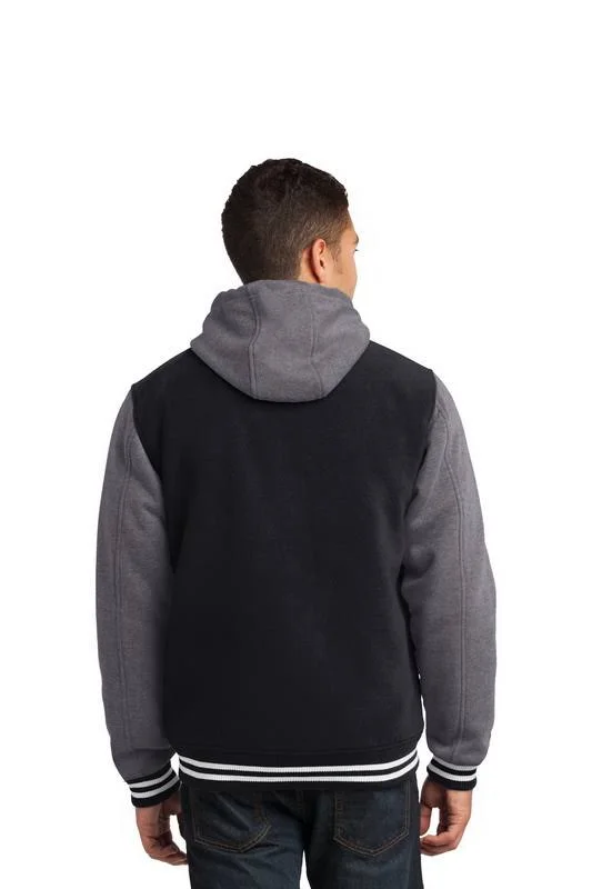 Sport-Tek JST82 Insulated Letterman Jacket - Black/Vintage Heather XL