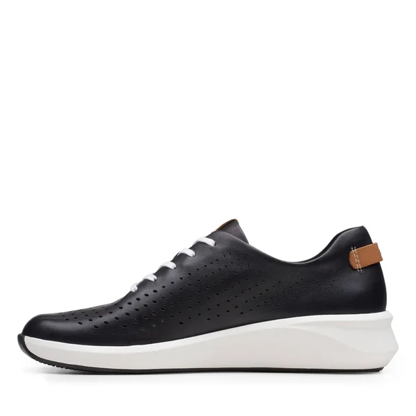 Clarks Un Rio Tie Women's Shoes Black Leather : 7.5 D - Wide