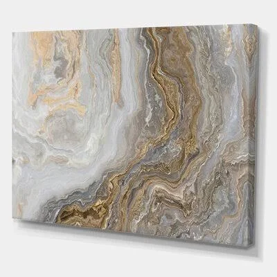 White Marble with Curley Gray and Gold Veins - Wrapped Canvas Painting Print Gold Flamingo Size: 36x22 H x 46x22 W x 1.5x22 D, F
