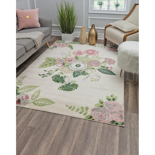 Porch & den Calabash Rose Garden Area Rug - 8&x10& - Rose Garden Cream