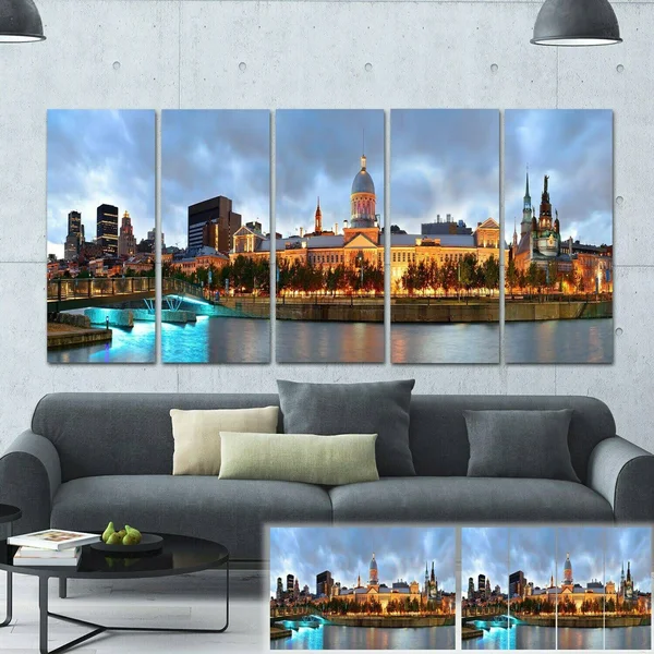 Designart 'Montreal Panoramic View' Cityscape Photo Large Canvas Print - Brown - 32 in. Wide x 16 in. High - 1 Panel