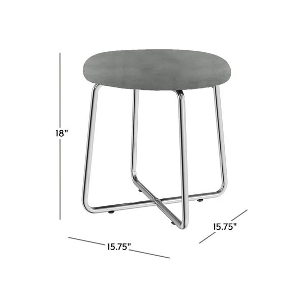 Hillsdale Furniture Regan Metal Vanity Stool, Chrome with Gray Velvet