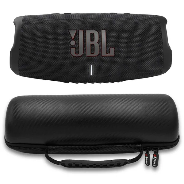 JBL Charge 5 Waterproof Portable Speaker with Built-in Powerbank and GSport Carbon Fiber Case (Black) POQSWX7