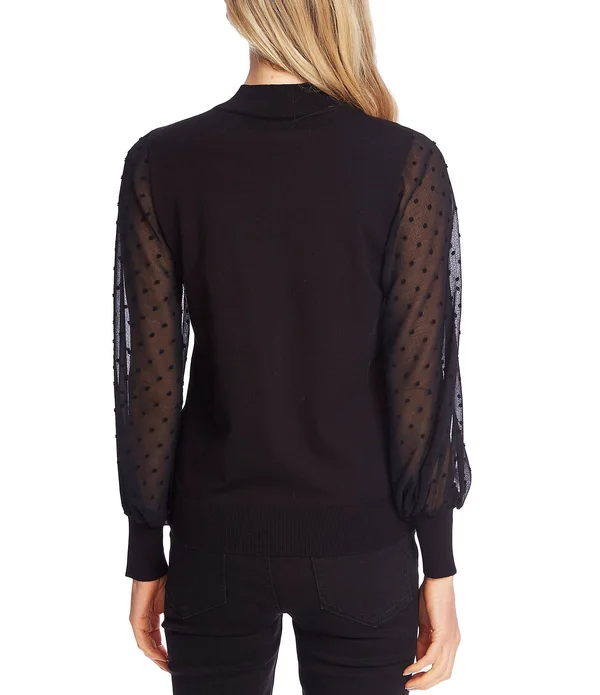 Cece Mockneck Contrast Sleeve Sweater - Rich Black