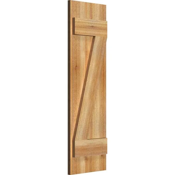 10 3/4x22W x 35x22H TimberCraft Two 5 3/8x22 Boards Joined Board-n-Batten Shutters w/Z-Bar - Rough Sawn Western Red Cedar (Per Pa