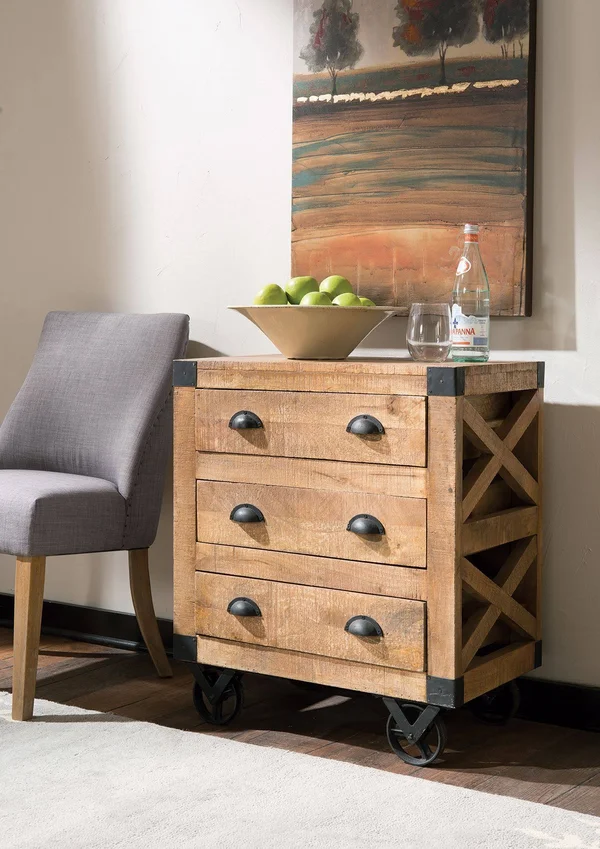 Donny Osmond Home 950601 Antonelli Rough-Saw 3-Drawer Accent Cabinet, Natural