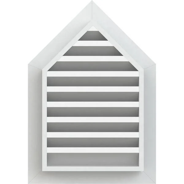 12 inchw x 34 inchh Peaked Top Gable Vent (17 inchw x 39 1/8 inchh Frame Size) 10/12 Pitch: Functional - PVC Gable Vent w/ 1 inch