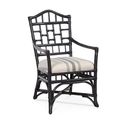 Chippendale Arm Chair Braxton Culler Body Fabric: Ocean Stripe; 0252-61, Frame Color: Cottage White