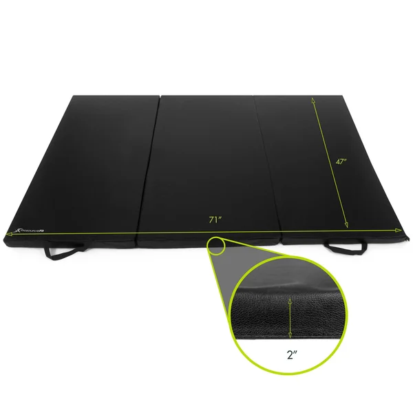 Prosource Tri-Fold Folding Thick 6&x4& Exercise Mat with Carrying Handles for Tumbling/Martial Arts - Black